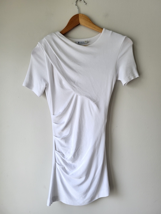 T by Alexander Wang Tops - T by Alexander Wang White Draped Side-Ruched Short Sleeve Bodycon Tee Dress